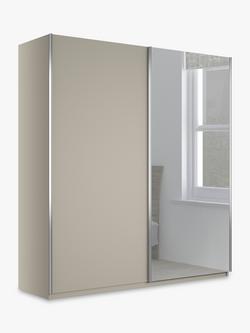John Lewis Elstra 200cm Wardrobe Mirrored Sliding Door, Pebble Grey/Mirror