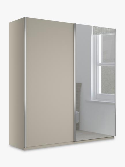 John Lewis Elstra 200cm Wardrobe Mirrored Sliding Door, Pebble Grey/Mirror