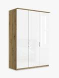 John Lewis Elstra 150cm Wardrobe with Glass Hinged Doors, White Glass/Bianco Oak