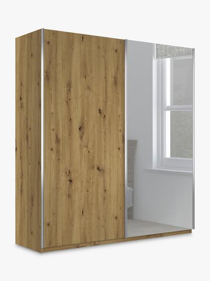 John Lewis Elstra 200cm Wardrobe Mirrored Sliding Door, Bianco Oak/Mirror