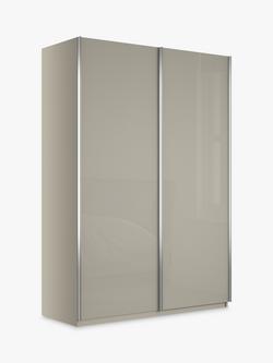 John Lewis Elstra 150cm Wardrobe with White Glass Sliding Doors, Grey Glass/Pebble Grey