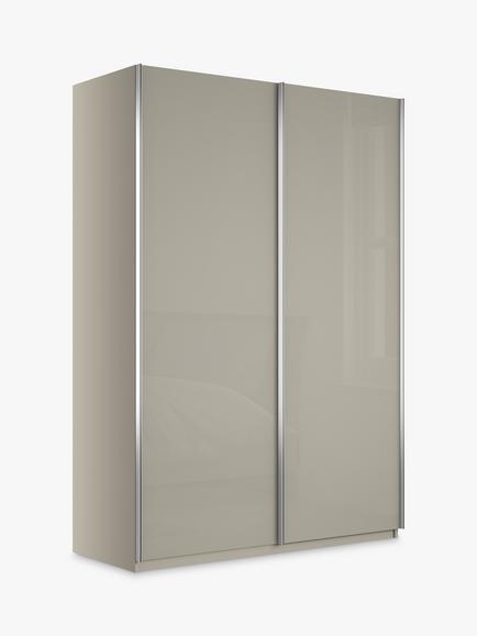 John Lewis Elstra 150cm Wardrobe with White Glass Sliding Doors, Grey Glass/Pebble Grey