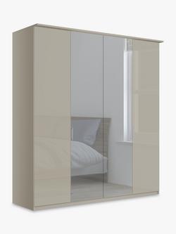John Lewis Elstra 200cm Wardrobe with Grey Glass and Mirrored Hinged Doors, Grey Glass/Pebble Grey