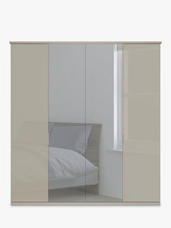 John Lewis Elstra 200cm Wardrobe with Grey Glass and Mirrored Hinged Doors - view 2, Grey Glass/Pebble Grey