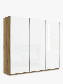 John Lewis Elstra 250cm Wardrobe with White Glass Sliding Doors, White Glass/Bianco Oak