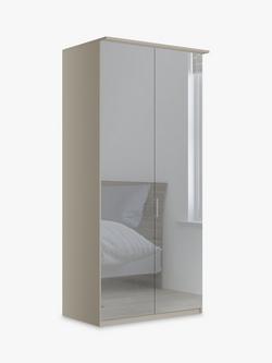 John Lewis Elstra 100cm Wardrobe with Mirrored Hinged Doors, Mirror/Pebble Grey