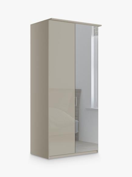 John Lewis Elstra 100cm Wardrobe with Glass and Mirrored Hinged Doors, Grey Glass/Pebble Grey