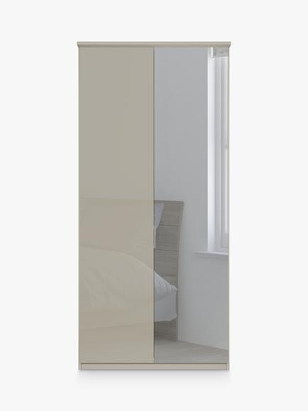 John Lewis Elstra 100cm Wardrobe with Glass and Mirrored Hinged Doors - view 2, Grey Glass/Pebble Grey