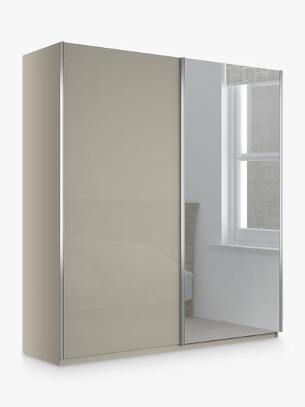 John Lewis Elstra 200cm Wardrobe with Glass and Mirrored Sliding Doors, Grey Glass/Pebble Grey