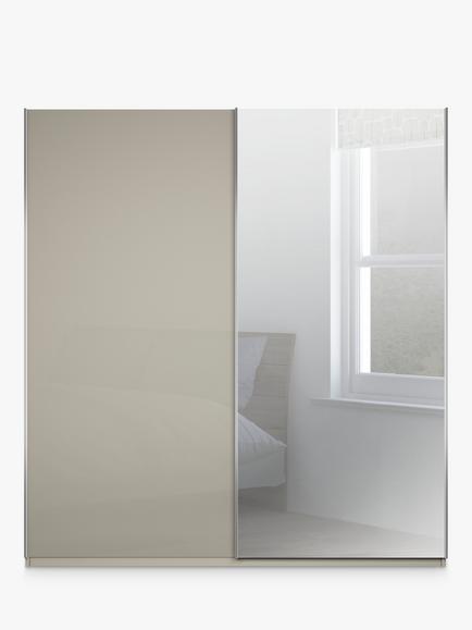 John Lewis Elstra 200cm Wardrobe with Glass and Mirrored Sliding Doors - view 2, Grey Glass/Pebble Grey