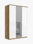 John Lewis Elstra 150cm Wardrobe with Glass and Mirrored Hinged Doors, White Glass/Bianco Oak