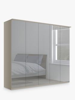 John Lewis Elstra 250cm Wardrobe with Mirrored Hinged Doors, Mirror/Pebble Grey