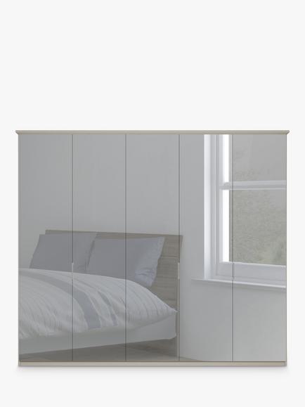 John Lewis Elstra 250cm Wardrobe with Mirrored Hinged Doors - view 2, Mirror/Pebble Grey