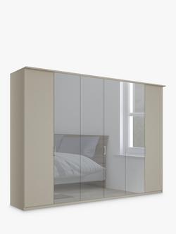 John Lewis Elstra 300cm Mirrored 6 Hinged Doors Wardrobe, Pebble Grey/Mirror