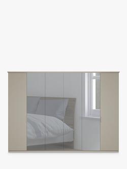 John Lewis Elstra 300cm Mirrored 6 Hinged Doors Wardrobe - view 2, Pebble Grey/Mirror