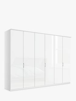 John Lewis Elstra 300cm Wardrobe with Glass Hinged Doors, White Glass/Off White