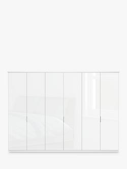 John Lewis Elstra 300cm Wardrobe with Glass Hinged Doors - view 2, White Glass/Off White