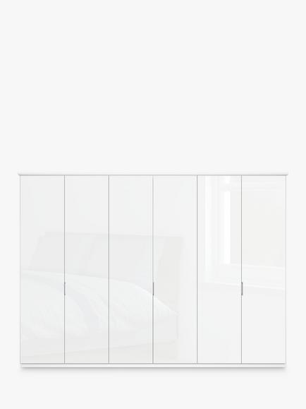 John Lewis Elstra 300cm Wardrobe with Glass Hinged Doors - view 2, White Glass/Off White