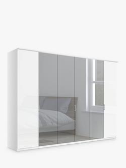 John Lewis Elstra 300cm Wardrobe with Glass and Mirrored Hinged Doors, White Glass/White