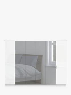 John Lewis Elstra 300cm Wardrobe with Glass and Mirrored Hinged Doors - view 2, White Glass/White