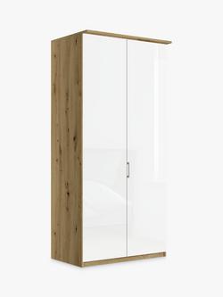 John Lewis Elstra 100cm Wardrobe with Glass Hinged Doors, White Glass/Bianco Oak