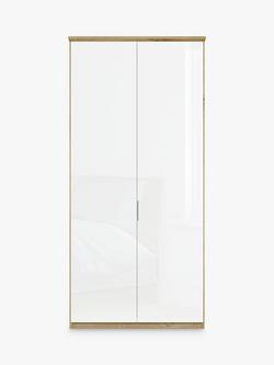 John Lewis Elstra 100cm Wardrobe with Glass Hinged Doors - view 2, White Glass/Bianco Oak