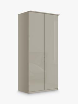 John Lewis Elstra 100cm Wardrobe with Glass Hinged Doors, Grey Glass/Pebble Grey