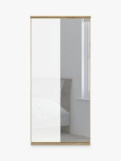 John Lewis Elstra 100cm Wardrobe with Glass and Mirrored Hinged Doors - view 2, White Glass/Bianco Oak