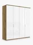 John Lewis Elstra 200cm Wardrobe with Glass Hinged Doors, White Glass/Bianco Oak