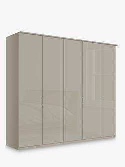 John Lewis Elstra 250cm Wardrobe with Glass Hinged Doors, Grey Glass/Pebble Grey