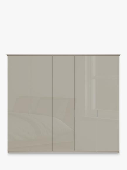 John Lewis Elstra 250cm Wardrobe with Glass Hinged Doors - view 2, Grey Glass/Pebble Grey