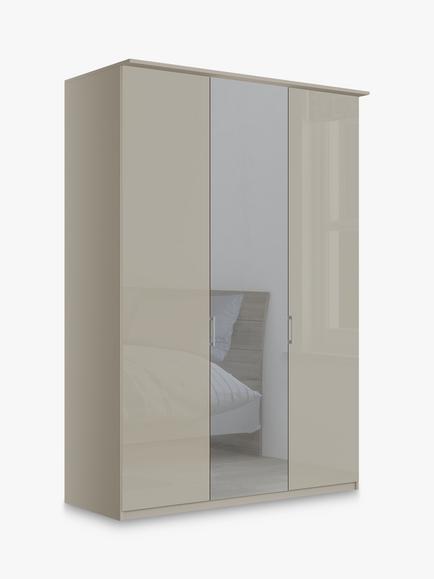 John Lewis Elstra 150cm Wardrobe with Glass and Mirrored Hinged Doors, Grey Glass/Pebble Grey