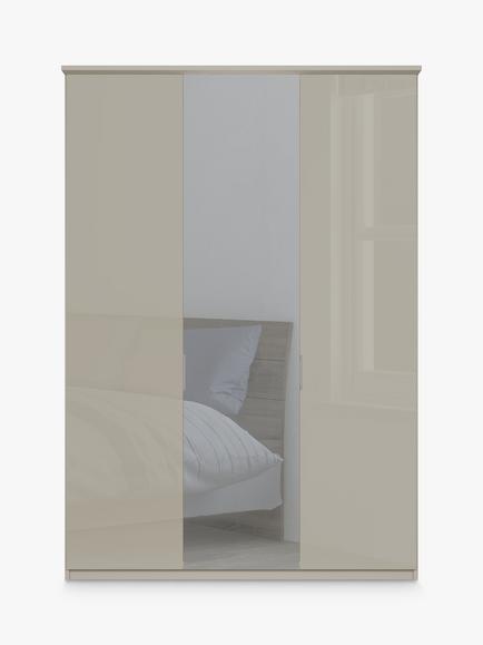 John Lewis Elstra 150cm Wardrobe with Glass and Mirrored Hinged Doors - view 2, Grey Glass/Pebble Grey