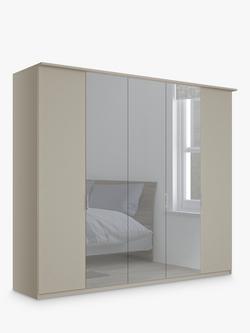 John Lewis Elstra 250cm Mirrored 5 Hinged Doors Wardrobe, Pebble Grey/Mirror