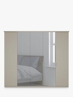 John Lewis Elstra 250cm Mirrored 5 Hinged Doors Wardrobe - view 2, Pebble Grey/Mirror
