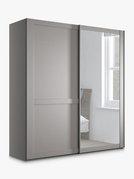 John Lewis Marlow 200cm Mirrored Sliding Door Wardrobe, Pebble Grey
