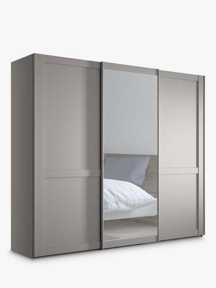 John Lewis Marlow 250cm Mirrored Sliding Door Wardrobe, Pebble Grey