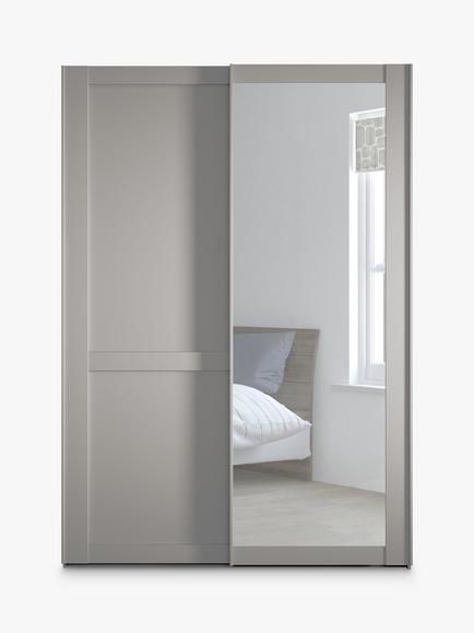 John Lewis Marlow 150cm Mirrored Sliding Door Wardrobe - view 2, Pebble Grey