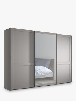 John Lewis Marlow 300cm Mirrored Sliding Door Wardrobe, Pebble Grey