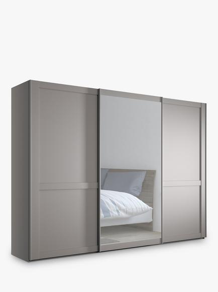 John Lewis Marlow 300cm Mirrored Sliding Door Wardrobe, Pebble Grey