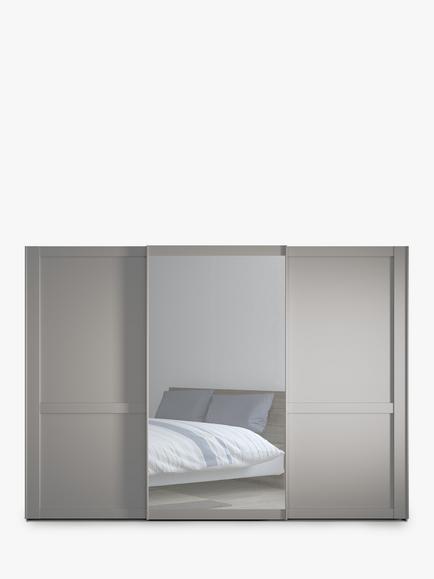 John Lewis Marlow 300cm Mirrored Sliding Door Wardrobe - view 2, Pebble Grey