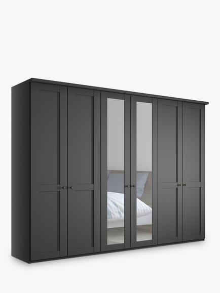 John Lewis Marlow 300cm Mirrored Hinged Wardrobe, Graphite