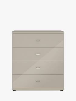 John Lewis Elstra Wide 4 Drawer Glass Front Chest - view 2, Grey Glass/Pebble Grey