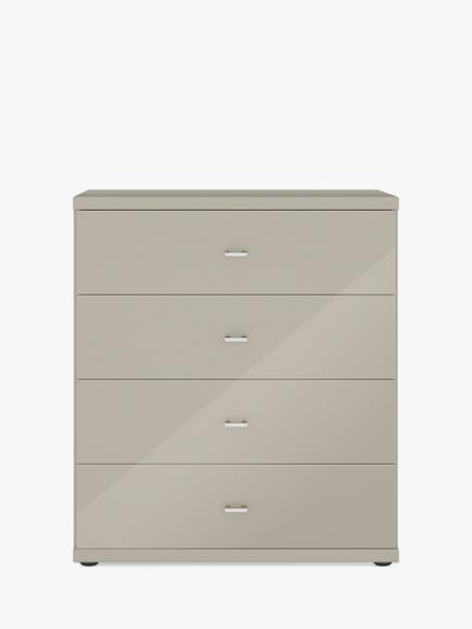 John Lewis Elstra Wide 4 Drawer Glass Front Chest - view 2, Grey Glass/Pebble Grey