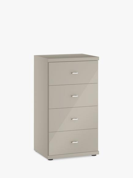 John Lewis Elstra 4 Drawer Glass Front Chest, Grey Glass/Pebble Grey