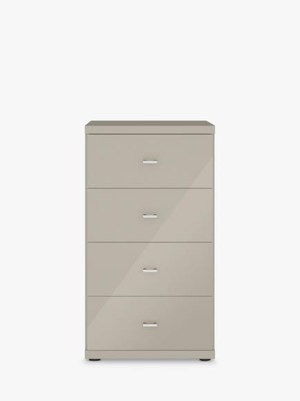 John Lewis Elstra 4 Drawer Glass Front Chest - view 2, Grey Glass/Pebble Grey