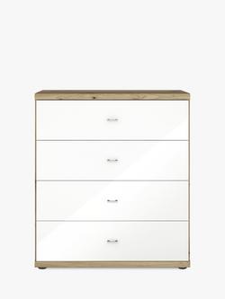 John Lewis Elstra Wide 4 Drawer Glass Front Chest - view 2, White Glass/Bianco Oak