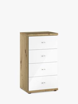 John Lewis Elstra 4 Drawer Glass Front Chest, White Glass/Bianco Oak