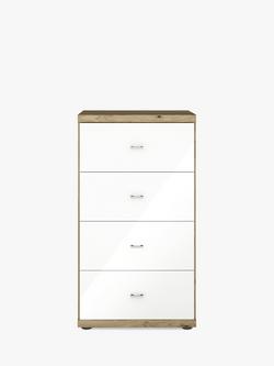 John Lewis Elstra 4 Drawer Glass Front Chest - view 2, White Glass/Bianco Oak