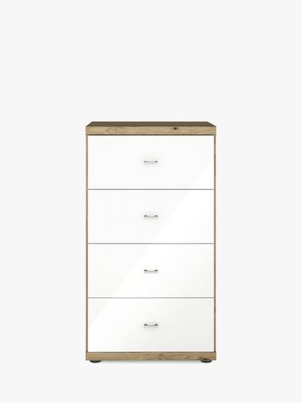 John Lewis Elstra 4 Drawer Glass Front Chest - view 2, White Glass/Bianco Oak